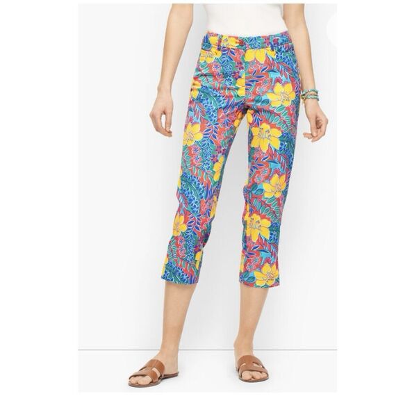Talbots Perfect Skimmers Trailing Hibiscus Capri Pants - Size 2 - Multicolored - Picture 1 of 11